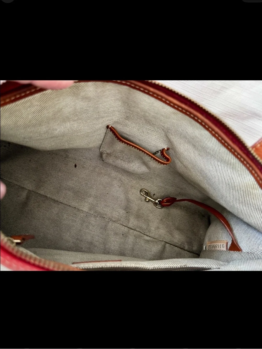 Dooney Bourke Vtg Large Domed Red Leather Satchel/Handbag w/Leather Trim & Strap